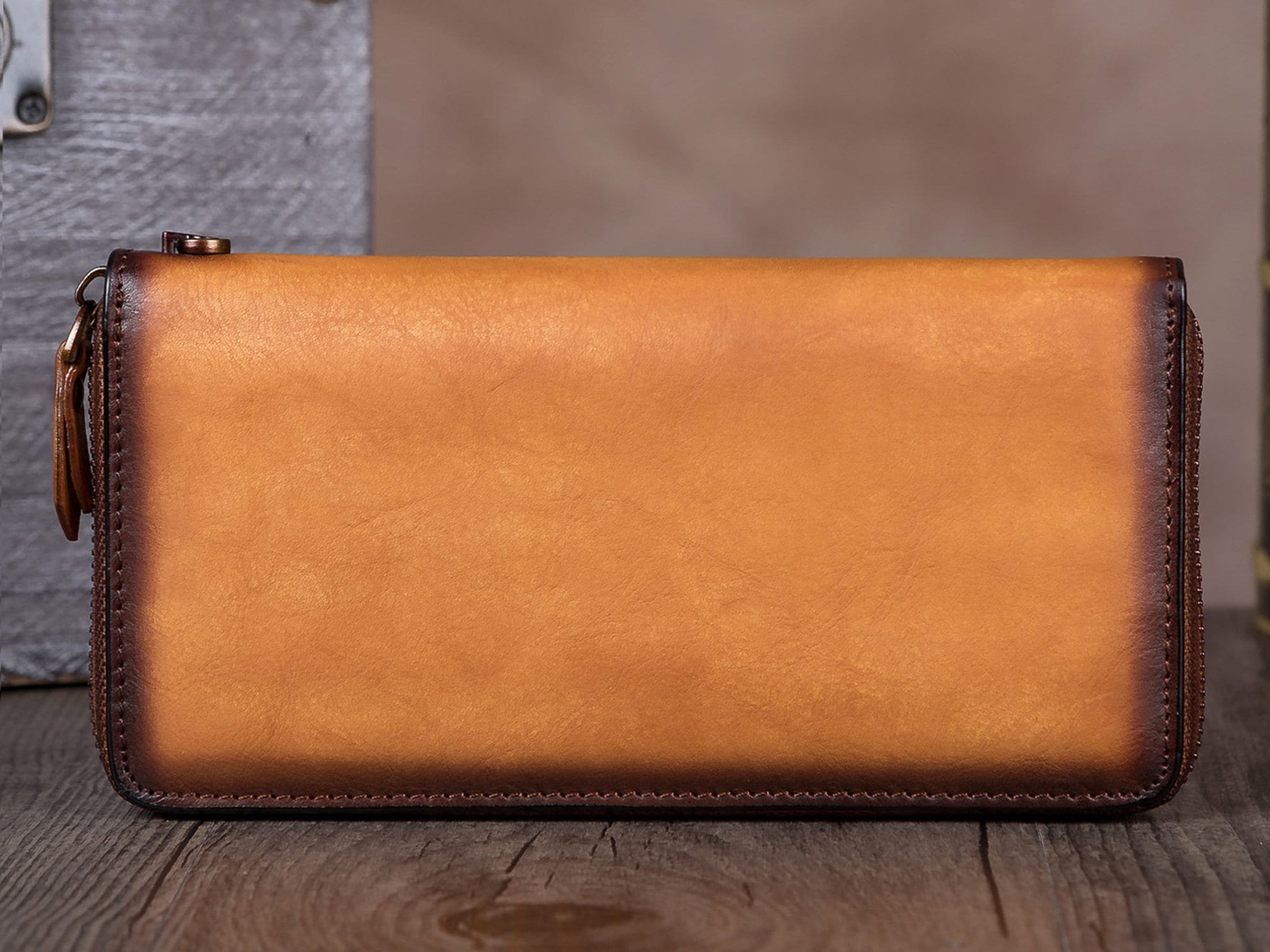 Zipper Leather Women Wallet Long Purse Vintage Handmade Clutch Purse