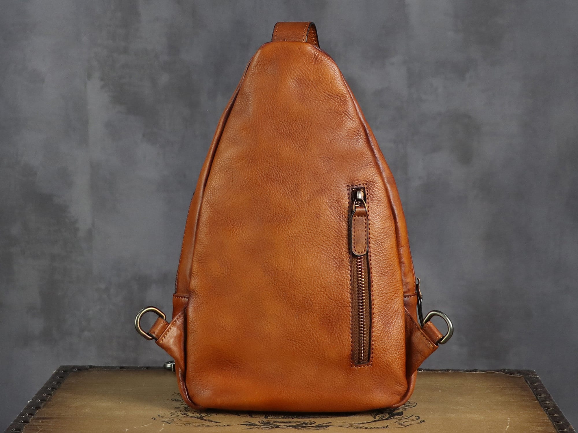 Zipper Leather Sling Bag Crossbody Chest Shoulder Backpack Purse