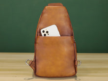 Load image into Gallery viewer, Brown Leather Sling Bag Crossbody Purse Handmade Shoulder Backpack

