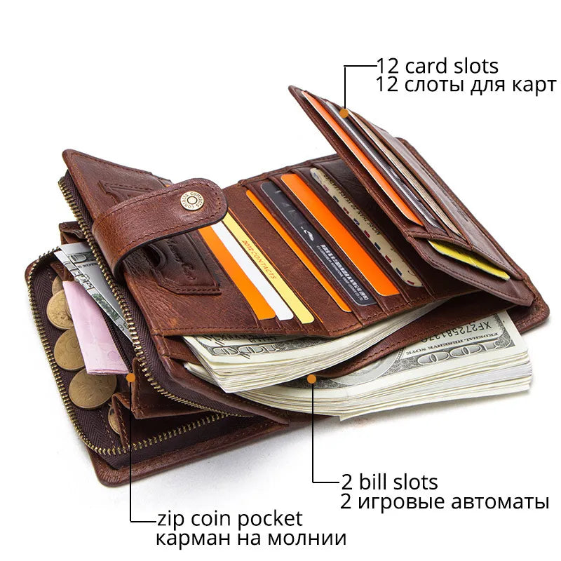 Genuine Leather Wallets Zipper Coin Purse Short Money Bag Quality Designer Rfid Walet Small Card Holder Clutch