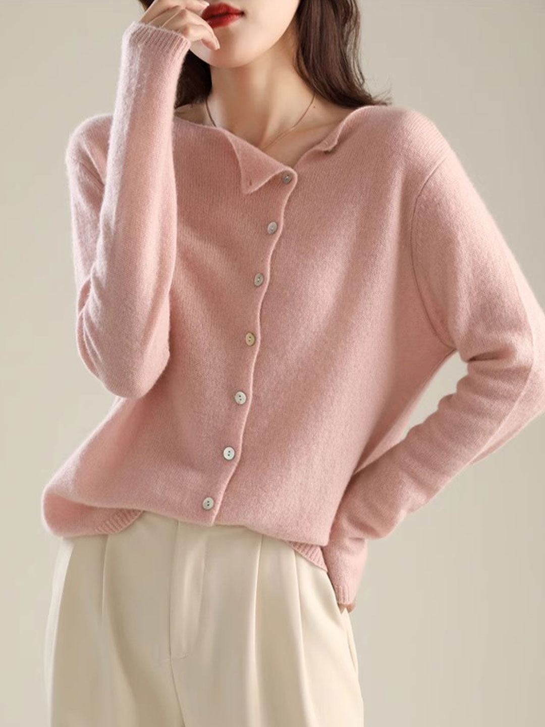 Classic Buttons Down Crew Neck Knitted Cardigan