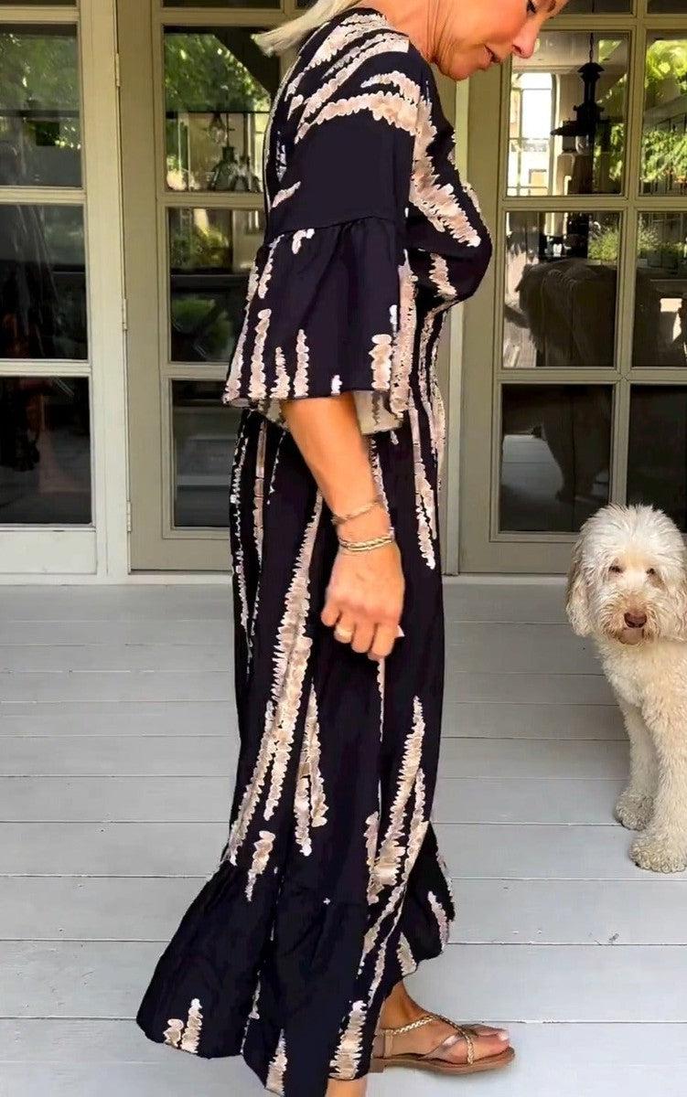 Boho Bell Sleeve Print Maxi Dress