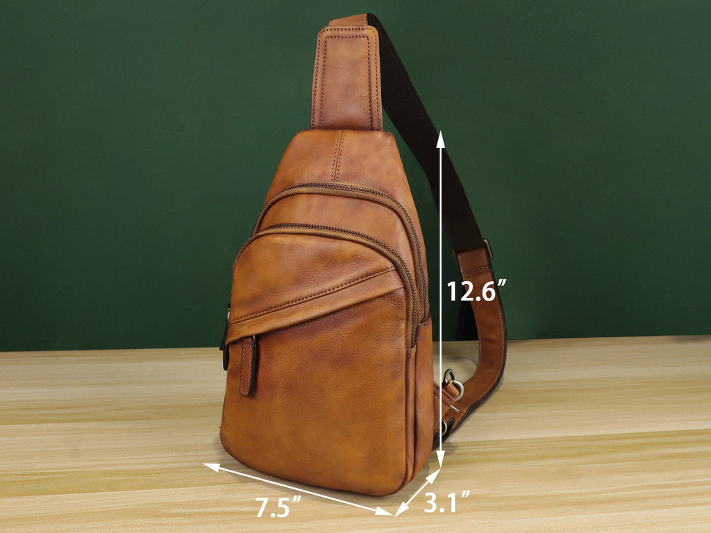 Brown Leather Sling Bag Crossbody Purse Handmade Shoulder Backpack
