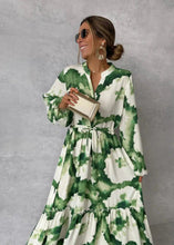Load image into Gallery viewer, Green Printed Long Sleeve Maxi Dress
