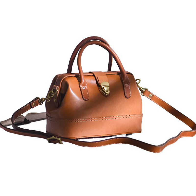 Women Leather Doctor Bag Color Block Weekend Daily Small Handbag Shoulder Bag