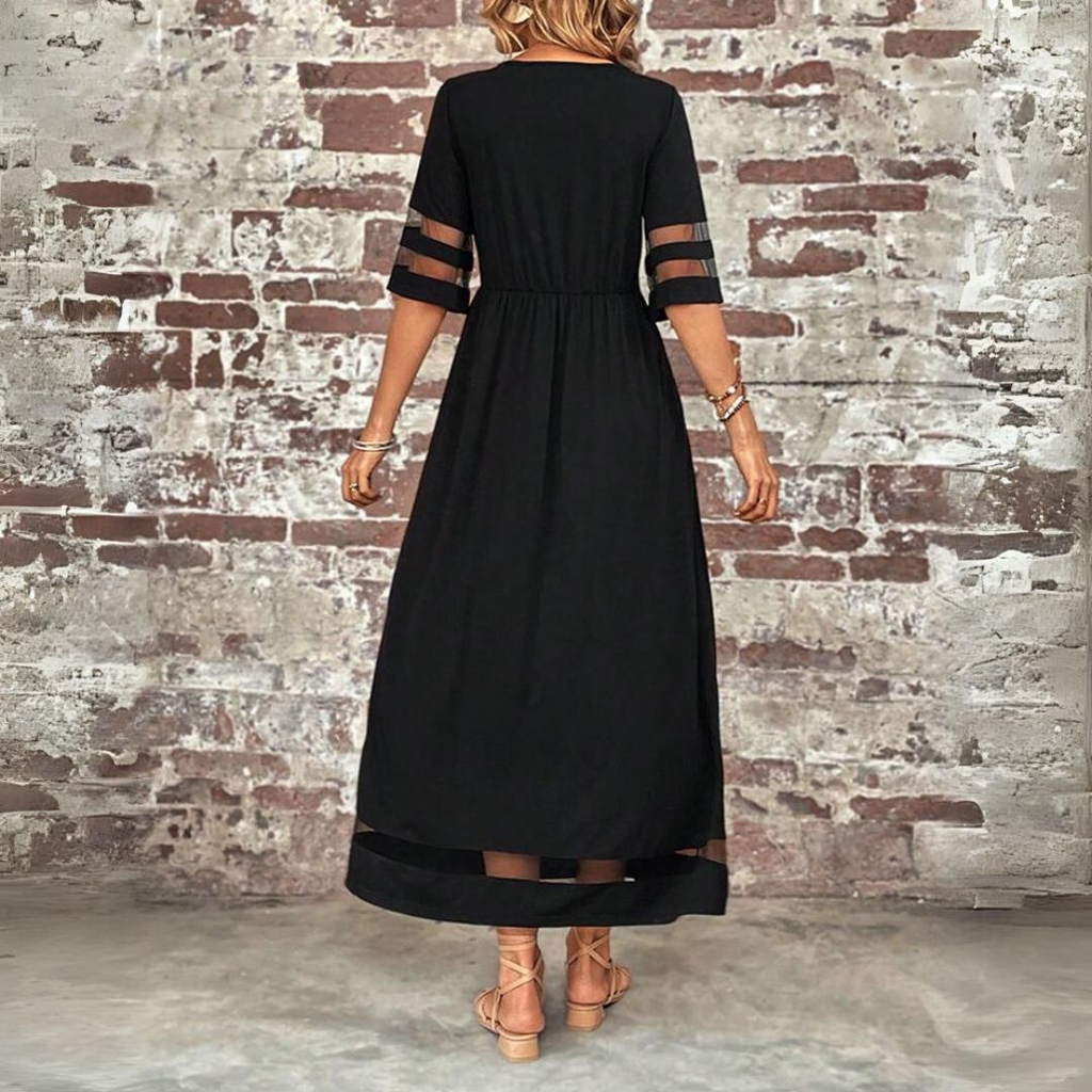 Elegant Sheer Sleeves Round Neck Maxi Dress