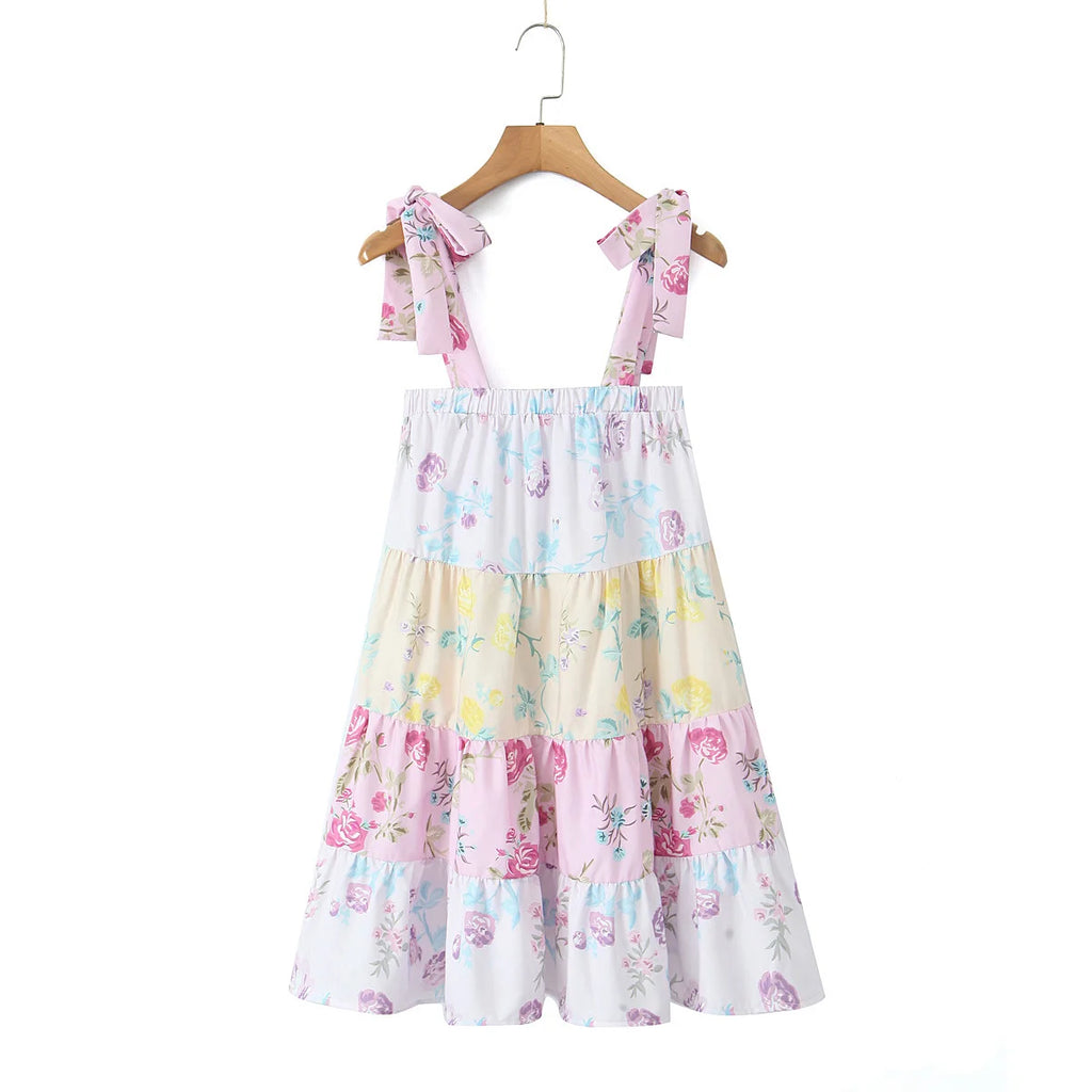 Colorblock Multi Floral Print Straps Mini Dress