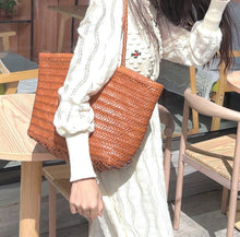 Load image into Gallery viewer, Handmade Woven Leather Basket Bag Handbag Tote Purse
