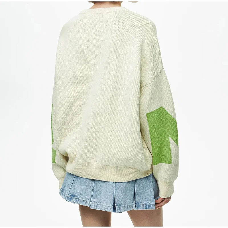 Print Knitted Pullover Long Sleeves Loose Sweater