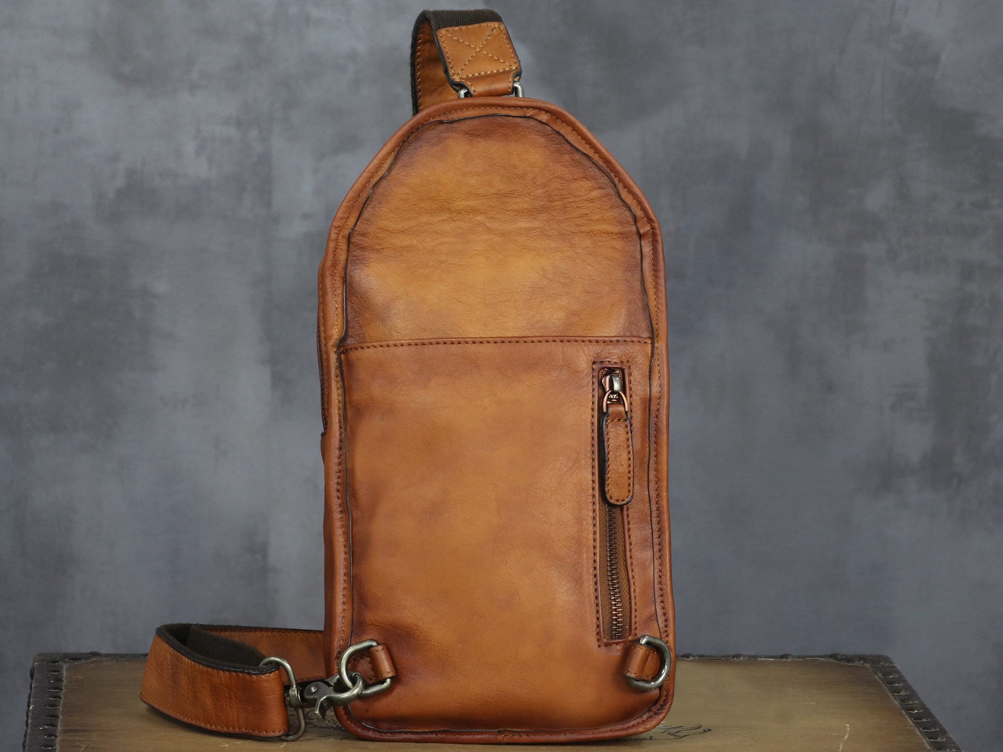 Leather Sling Bag Handmade Crossbody Chest Backpack
