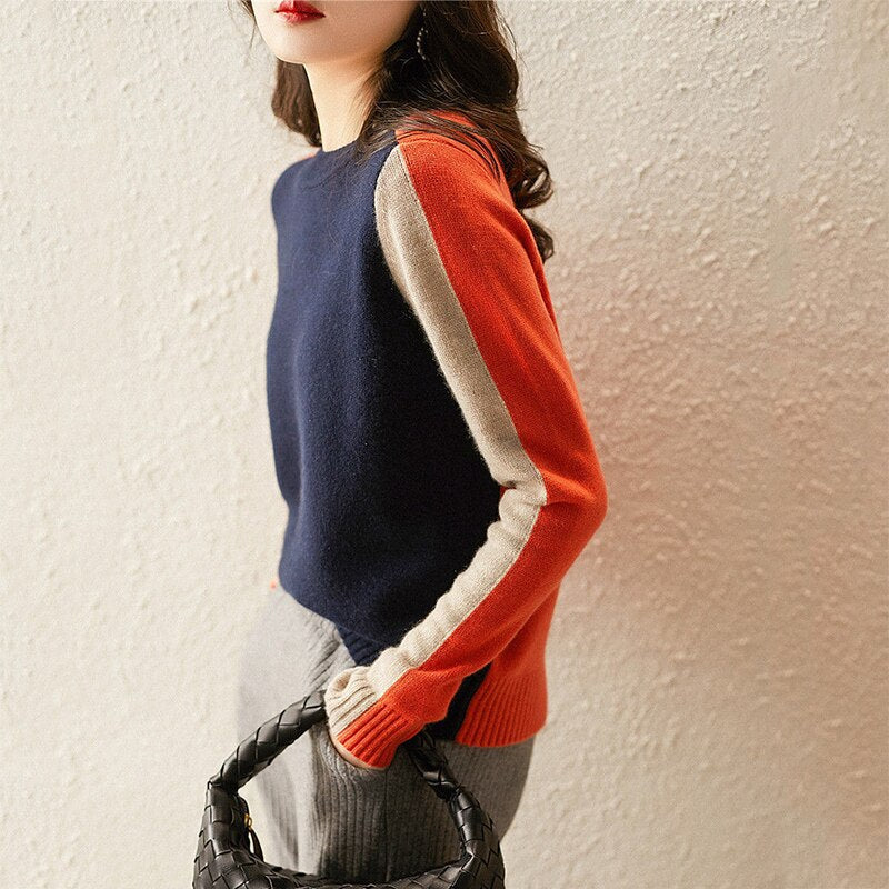 Color Block Long Sleeves Pullover Sweater