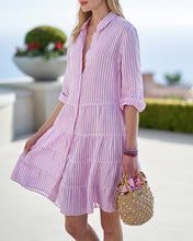 Load image into Gallery viewer, Pink Striped Linen Shirt Mini Dress
