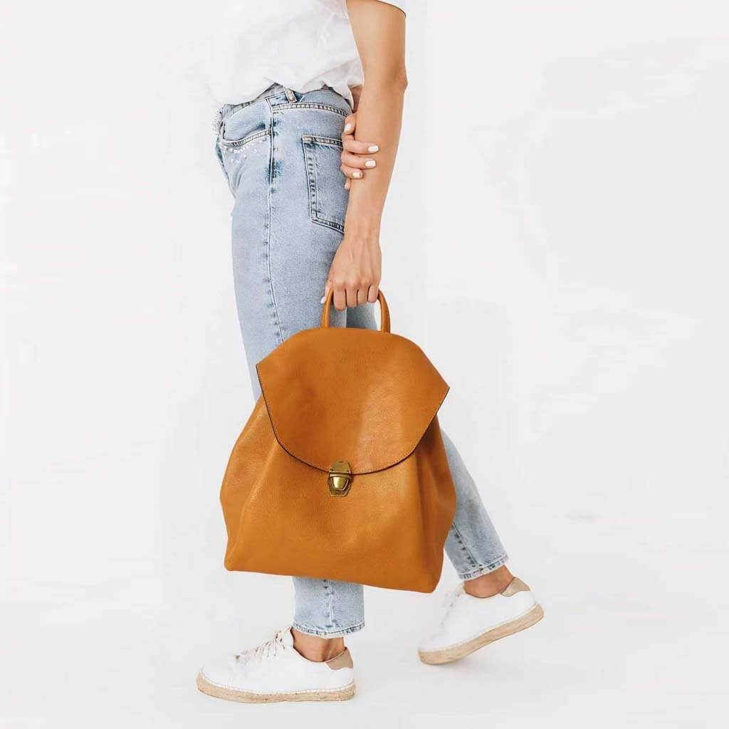 Simple Yellow Classic Vintage Leather Backpack