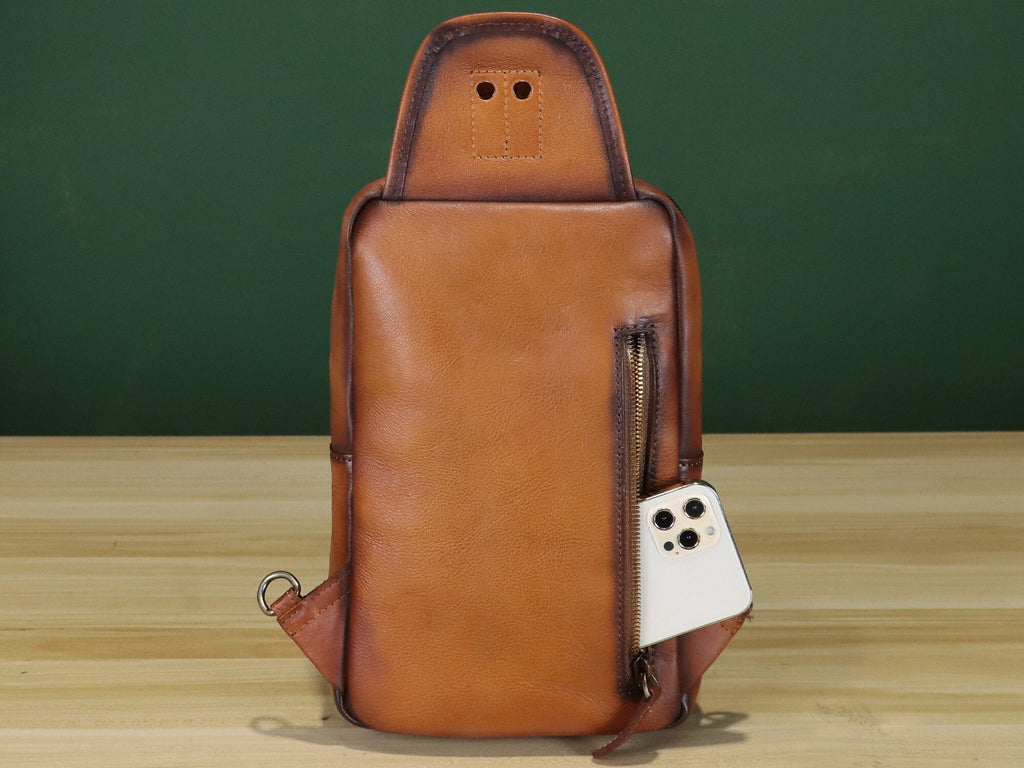 Leather Sling Bag Crossbody Chest Daypack Shoulder Backpack