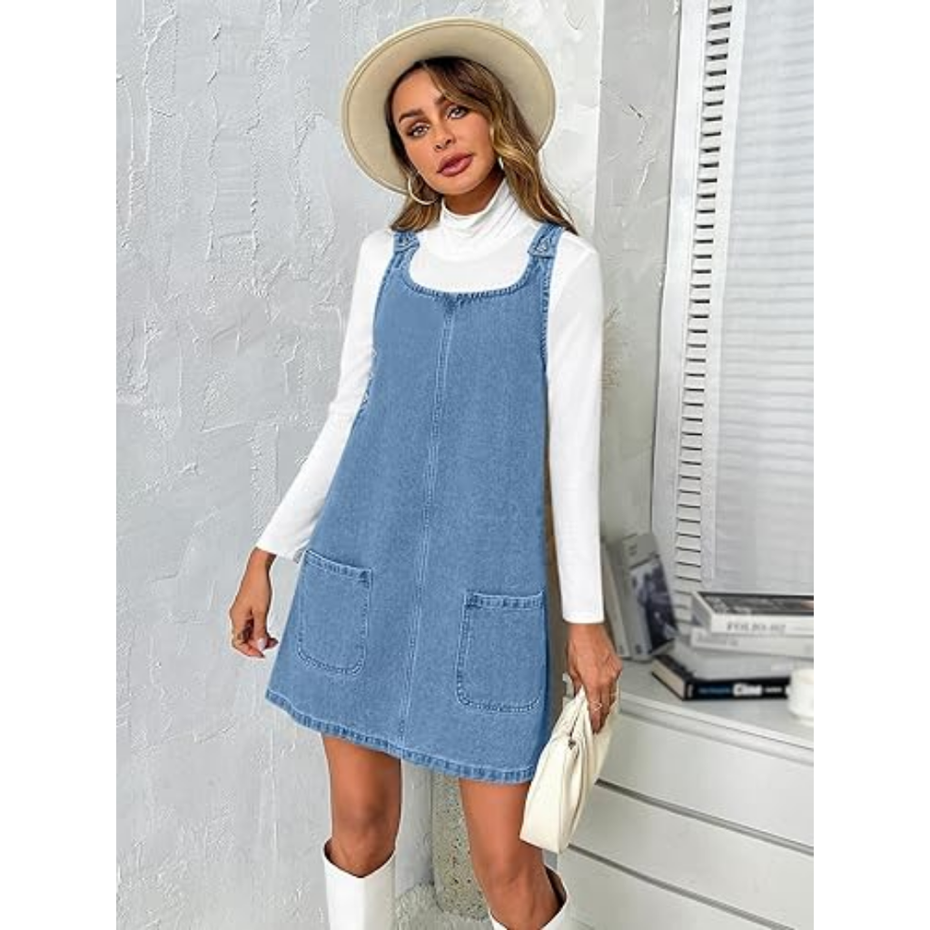 Sleeveless Casual Denim Dress with Pockets