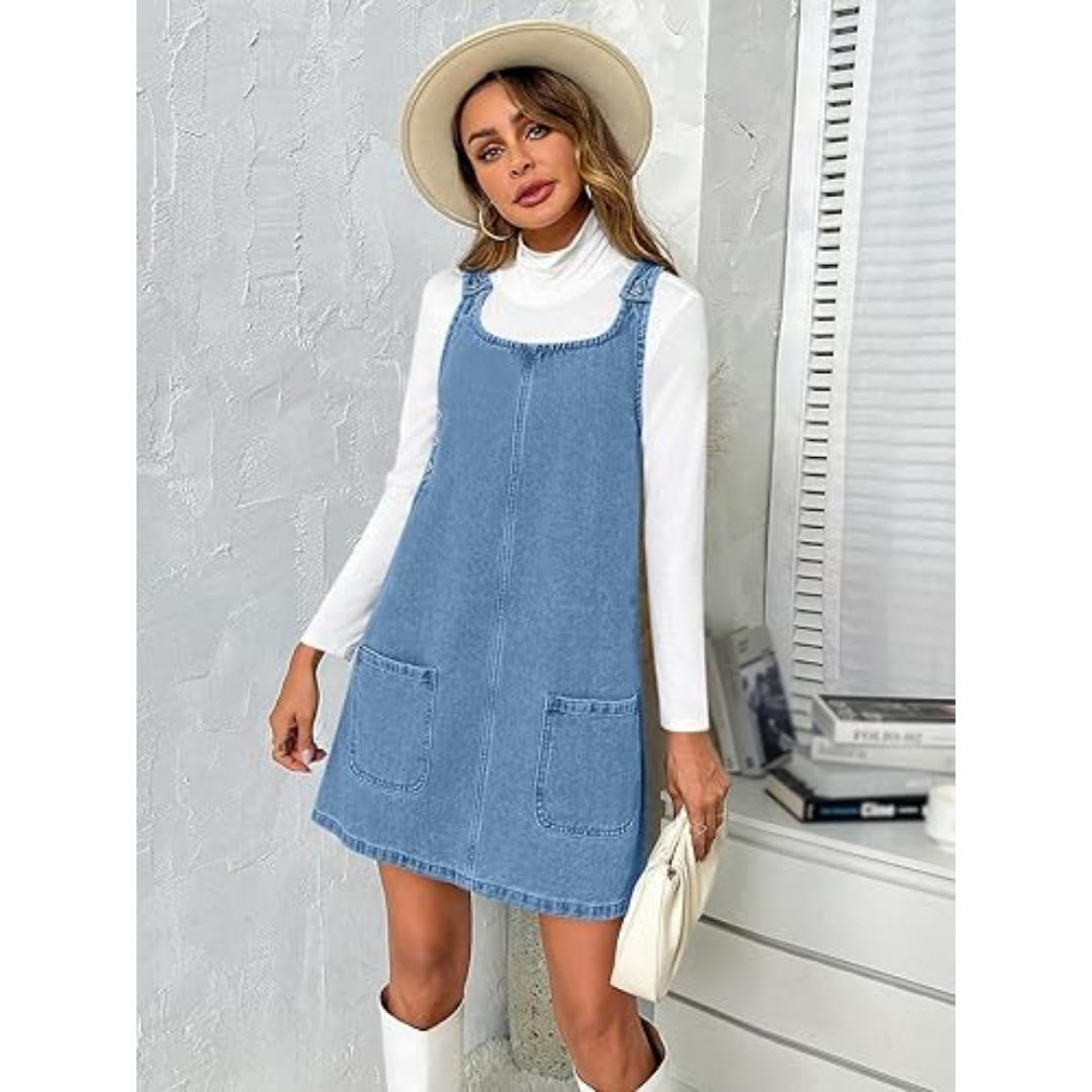 Sleeveless Casual Denim Dress with Pockets