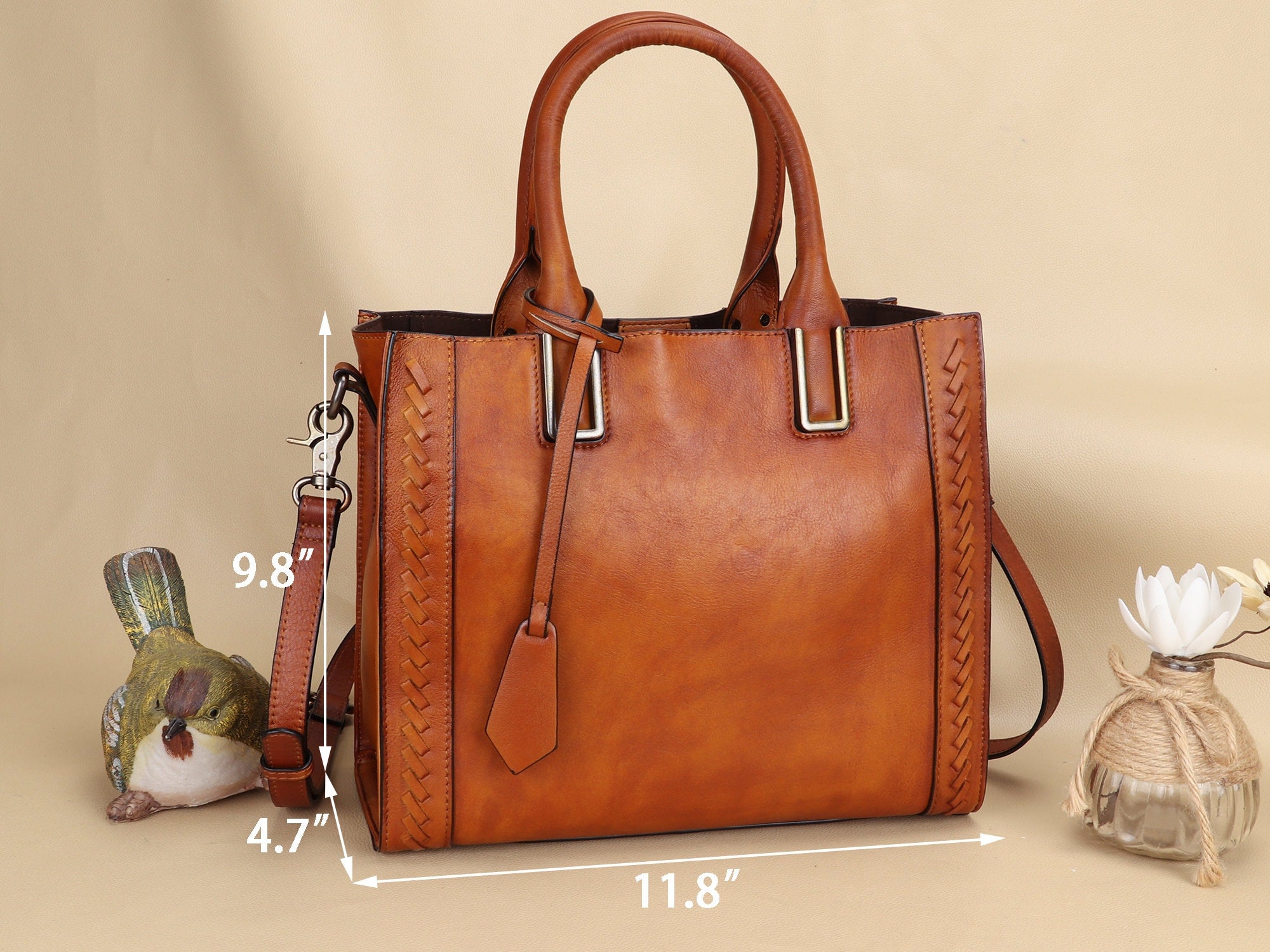 Leather Satchel Handbag Women Vintage Handmade Shoulder Crossbody Bag Purse