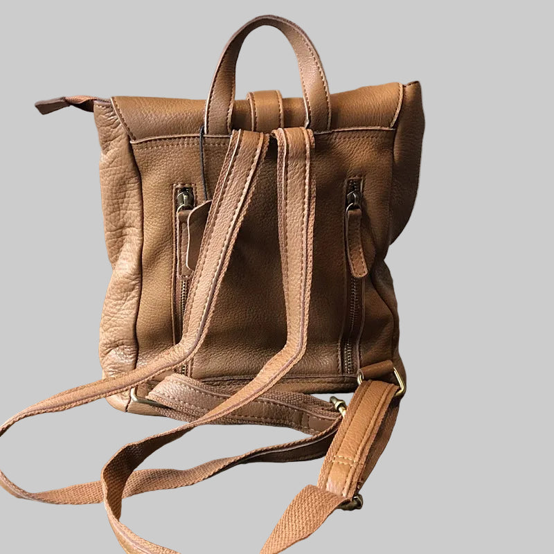 Soft Lightweight Daily Purse Flap Leather Rucksack Backpack