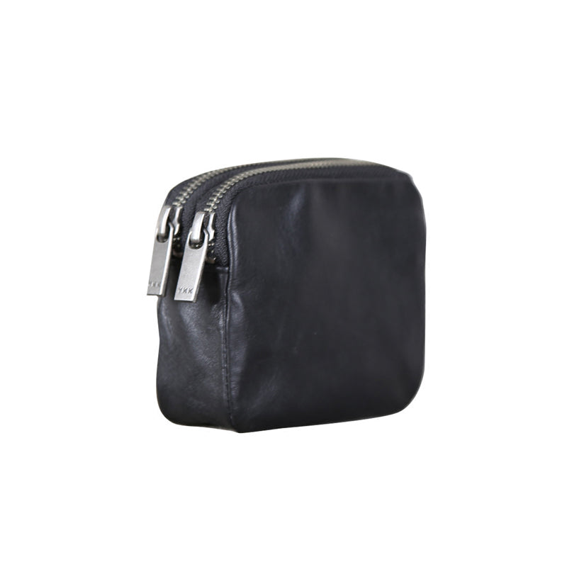 Small Black Leather Zipper Card Wallet Coin Purse  for Women