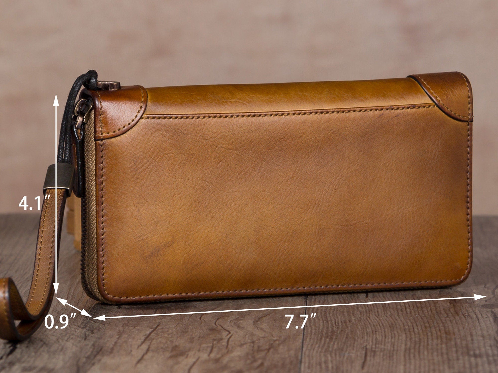 Leather Zipper Women Wallet Long Purse Handmade Clutch