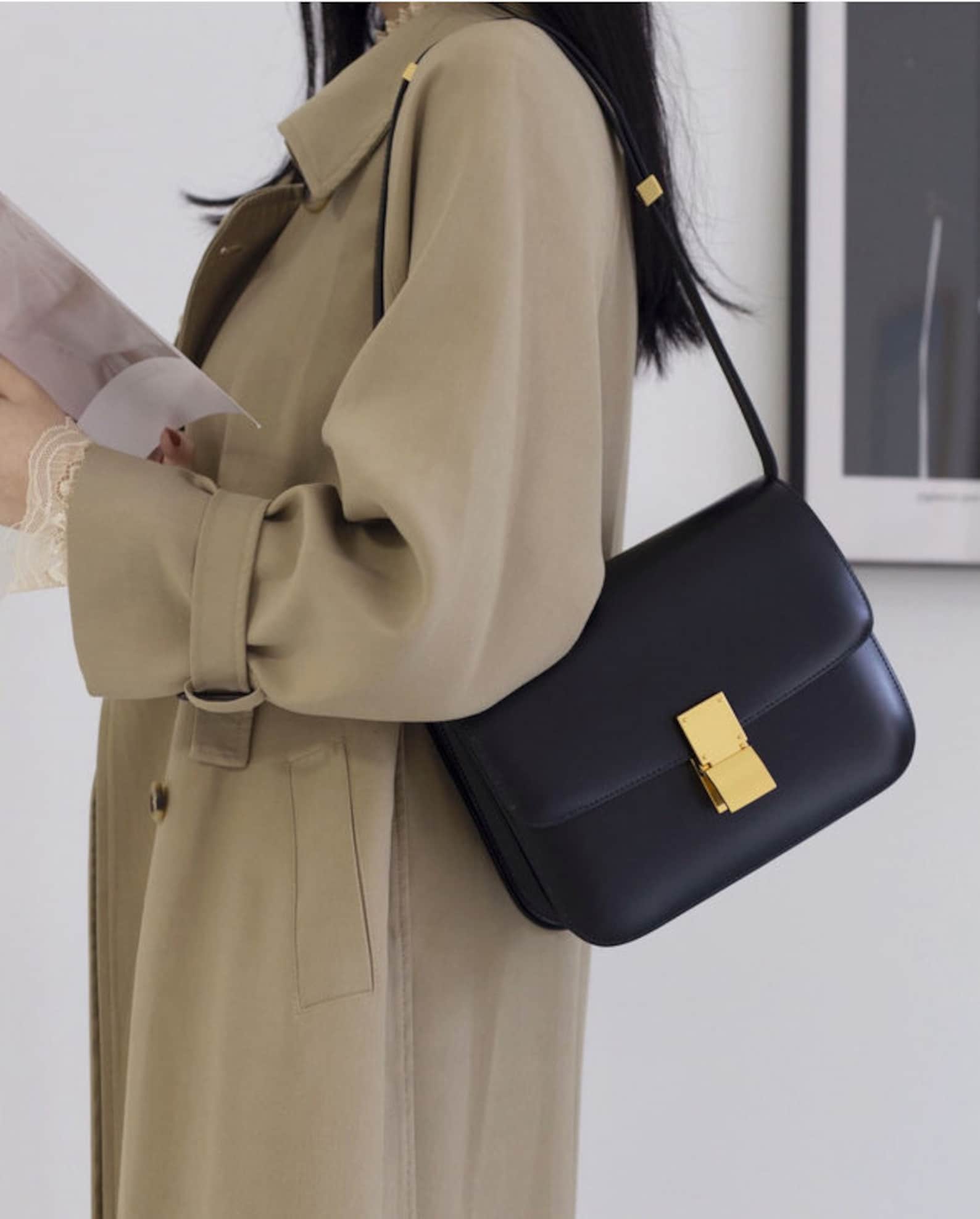 Genuine Leather Minimal Box Crossbody Bag Women Handbag