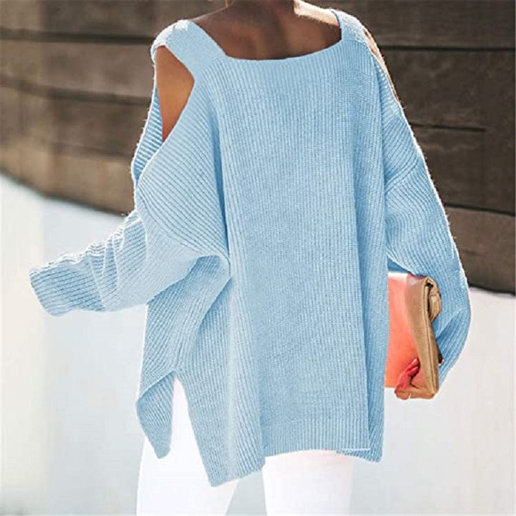 Cold Shoulder Long Sleeve Square Neck Loose Sweater