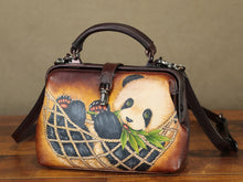 Load image into Gallery viewer, Leather Crossbody Satchel Purse Retro Hand Painted Handbag
