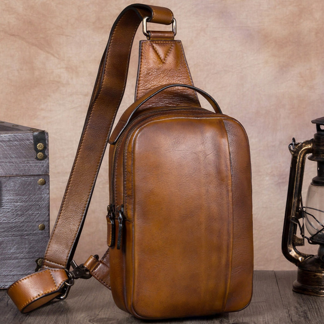Vintage Leather Sling Bag Shoulder Crossbody Backpack