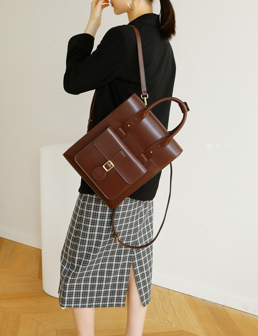 Black Large Laptop Briefcase Leather Backpack