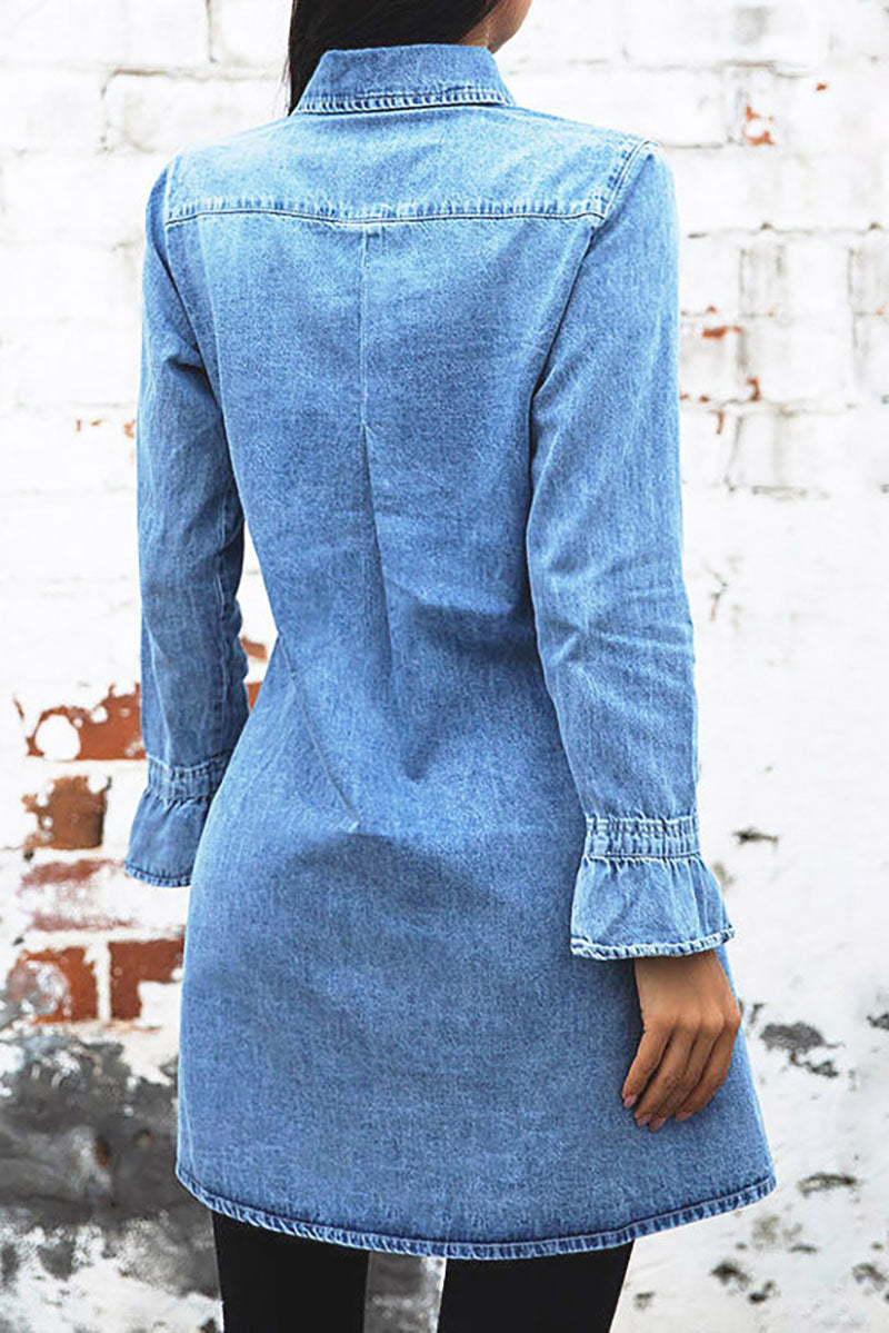 Collar Long Sleeve Buttons Down Min Denim Dress