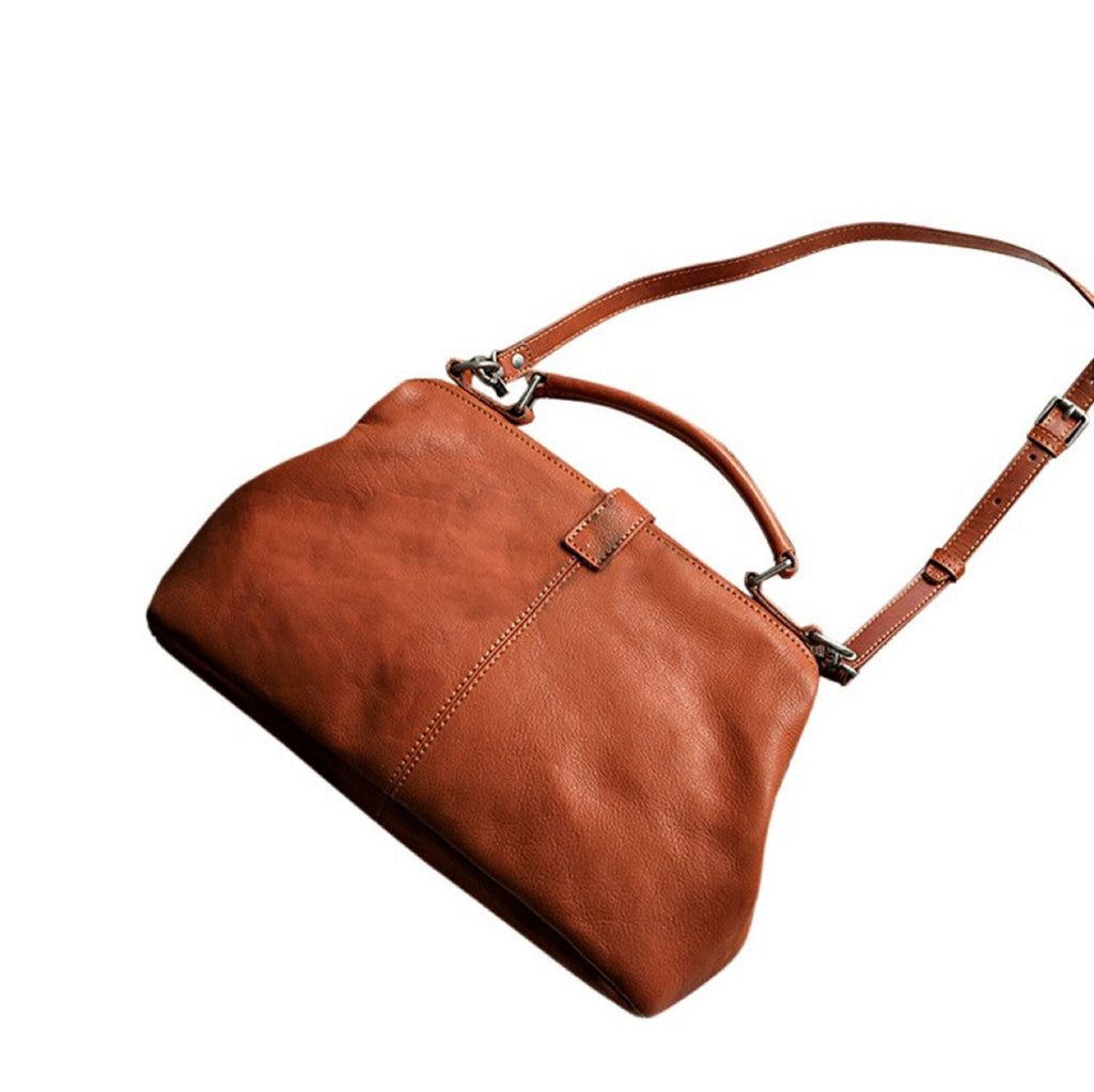 Black Doctor Bag Leather Handbag Crossbody Purse For Women