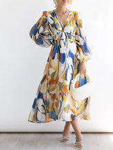 Load image into Gallery viewer, Colorful Abstract Print Long Sleeve  Midi Dress
