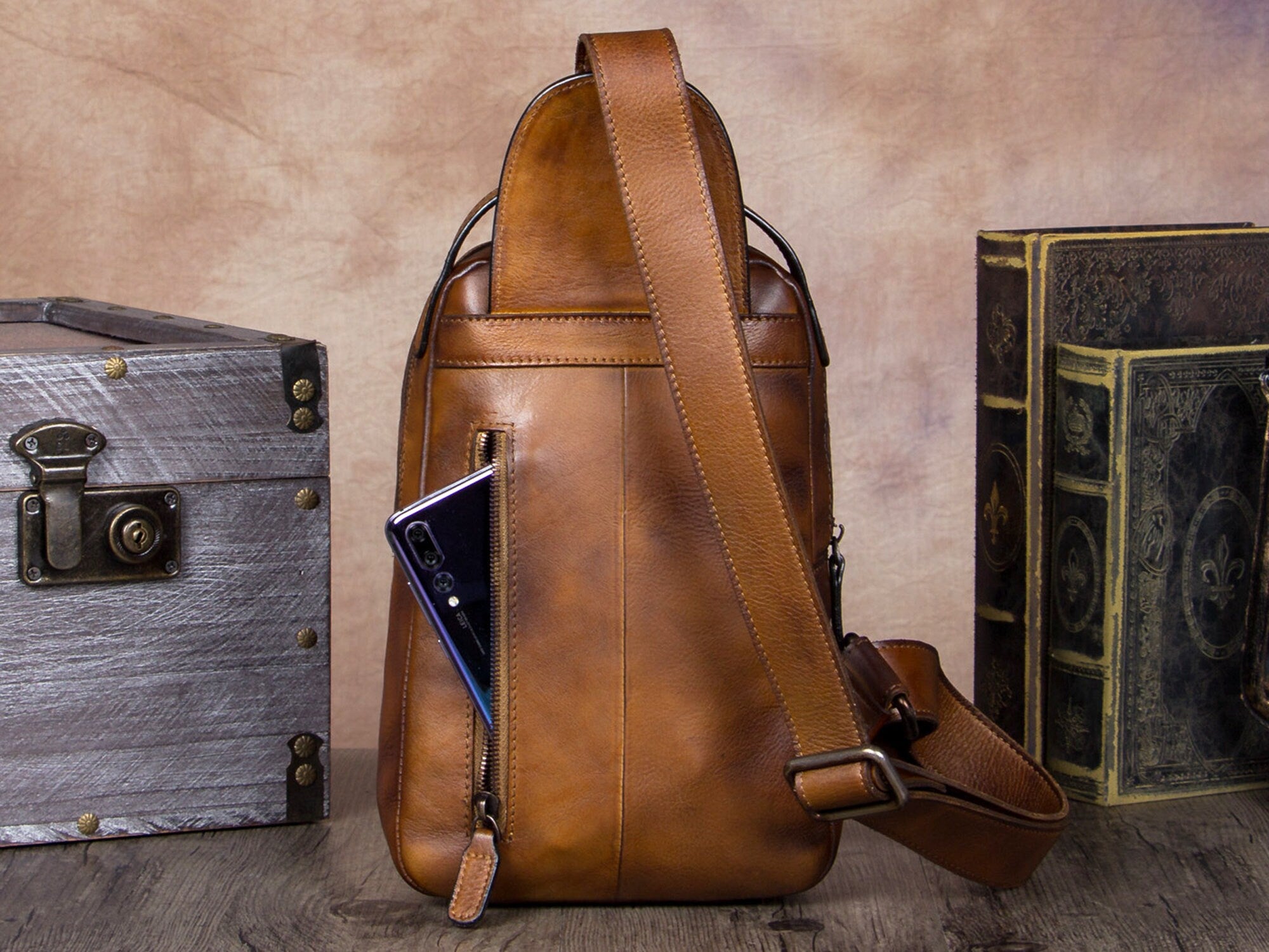 Leather Sling Bag Crossbody Purse Chest Backpack