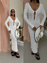 Load image into Gallery viewer, White Sexy Kniited Hollow Out Beach Dress
