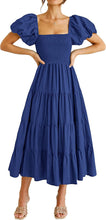 Load image into Gallery viewer, Simple Puff Short Sleeves Tiered Smocked Midi Dress
