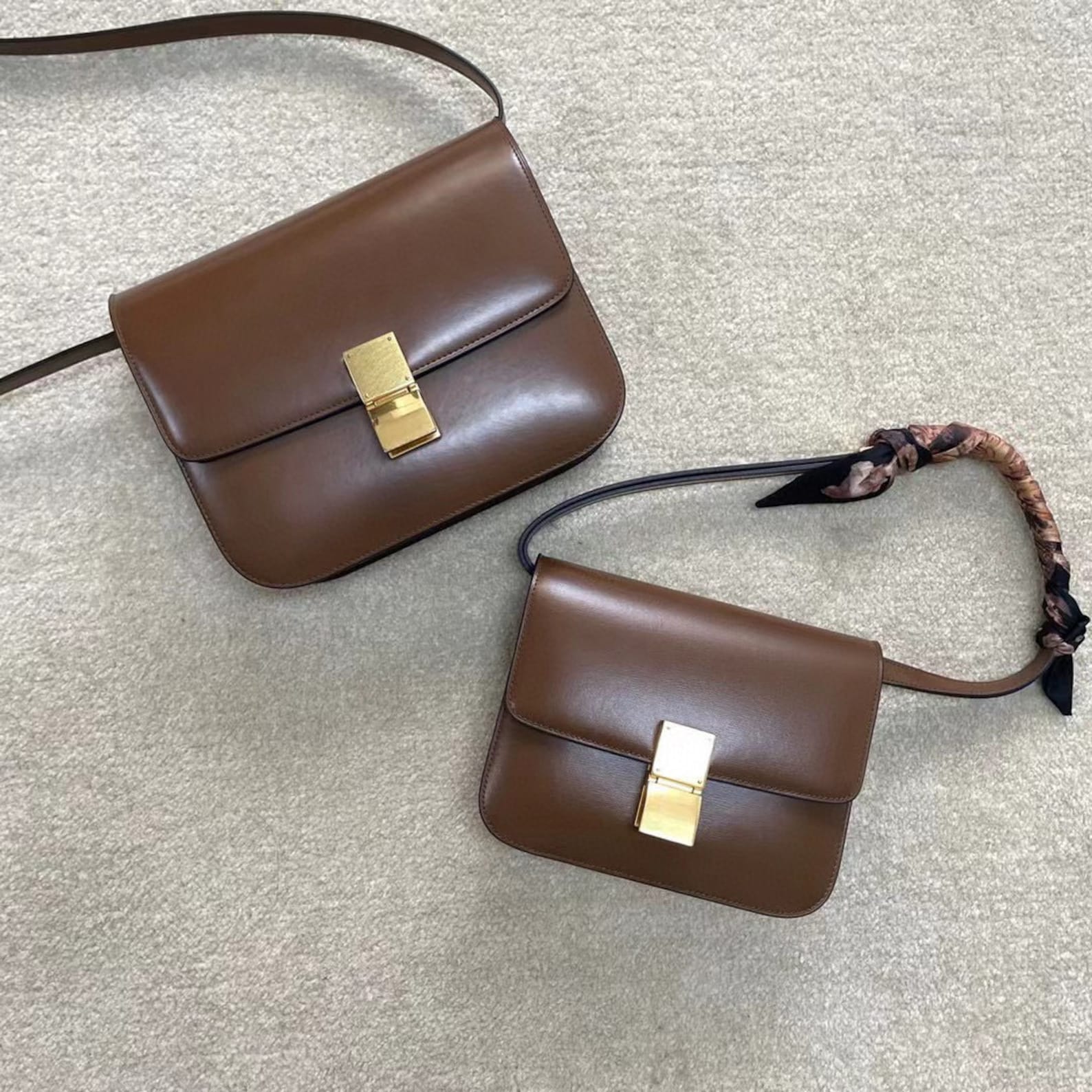 Genuine Leather Minimal Box Crossbody Bag Women Handbag