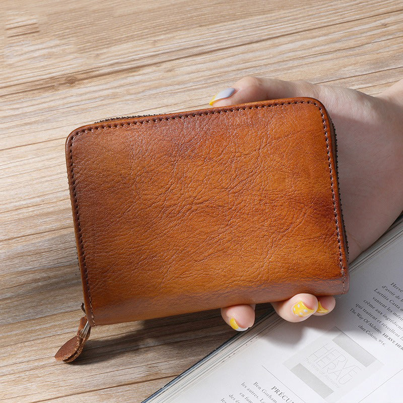 Full-Grain Leather Zippered Card Holder Mini Wallet