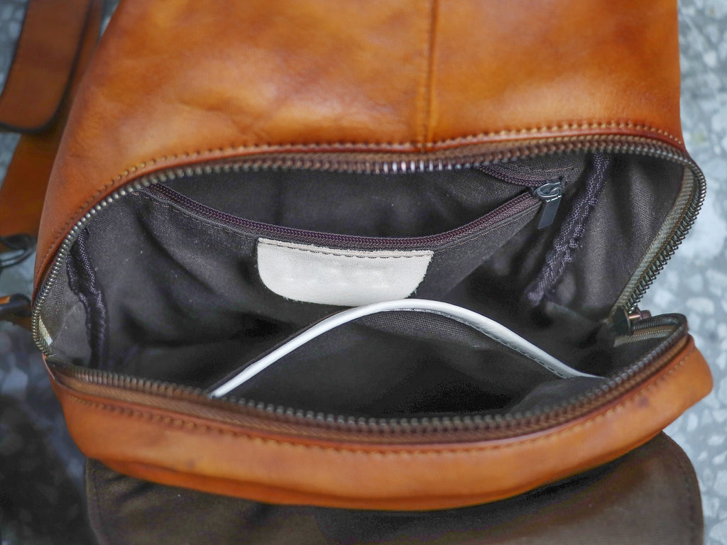 Zipper Leather Sling Bag Crossbody Chest Shoulder Backpack Purse