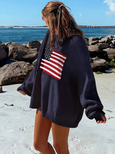 Load image into Gallery viewer, Loose Long Sleeves Round Neck Flag Emboridery Sweater
