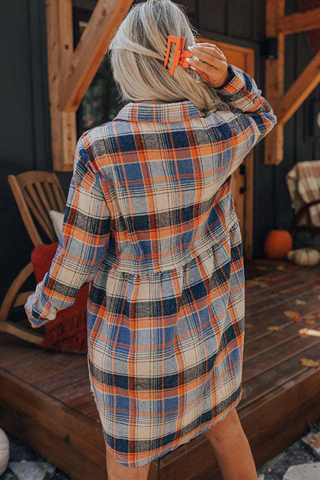 Contrast Plaid Buttons Down Mini Shirt Dress