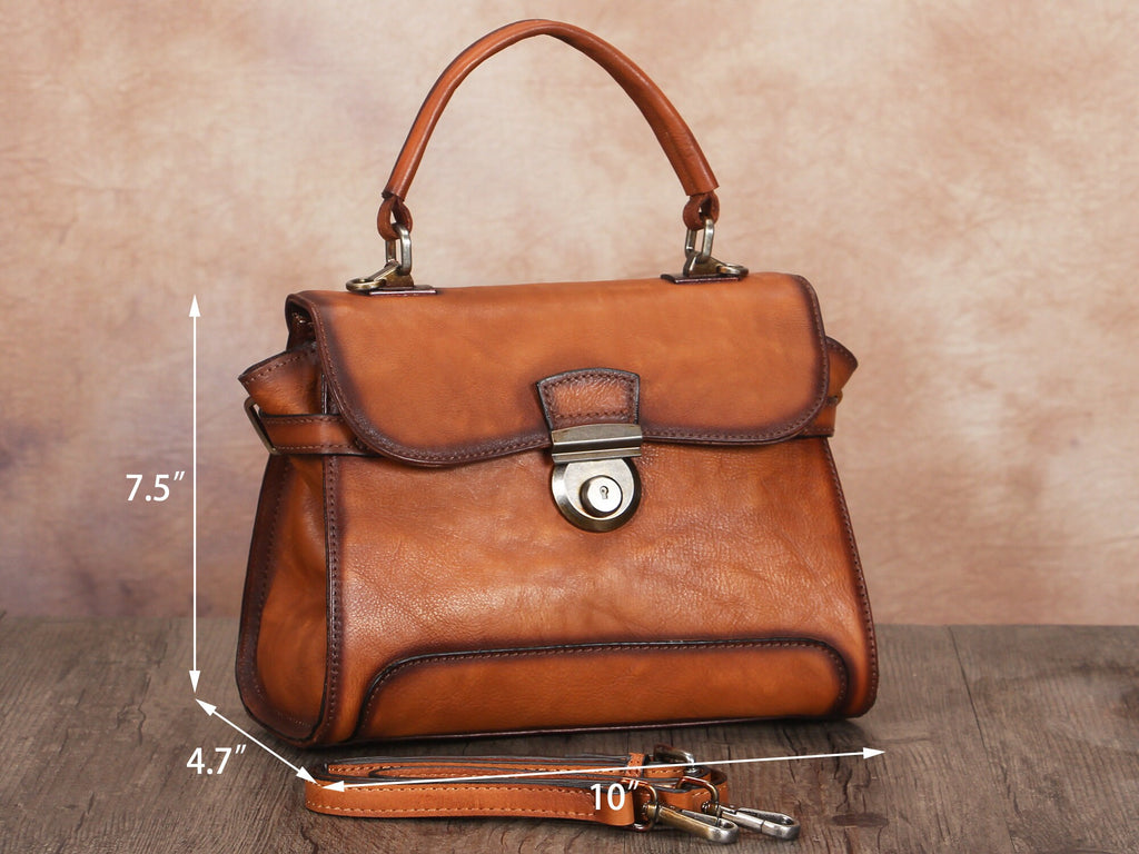 Leather Satchel Crossbody Bag Women Handmade Vintage Handle Handbag Purse
