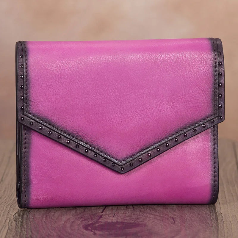 Leather Trifold Wallet with Coin Pocket and Card Holder for Women
