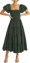 Load image into Gallery viewer, Simple Puff Short Sleeves Tiered Smocked Midi Dress
