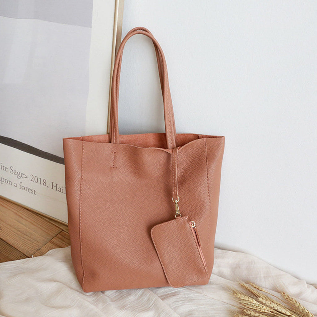 Coral Pink Handcrafted Leather Tote Bag
