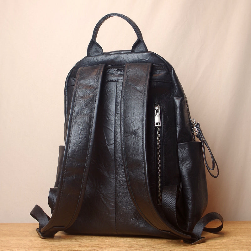 Simple Large Black Leather Backpack Bag