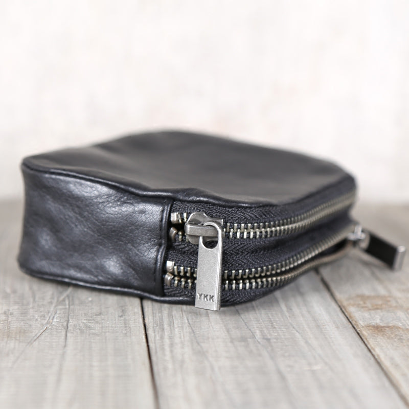 Small Black Leather Zipper Card Wallet Coin Purse  for Women