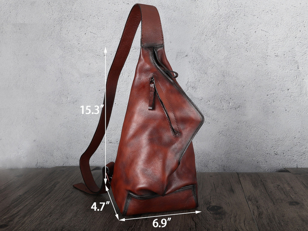 Casual Vintage Handmade Sling Leather Bag Chest Shoulder Backpack