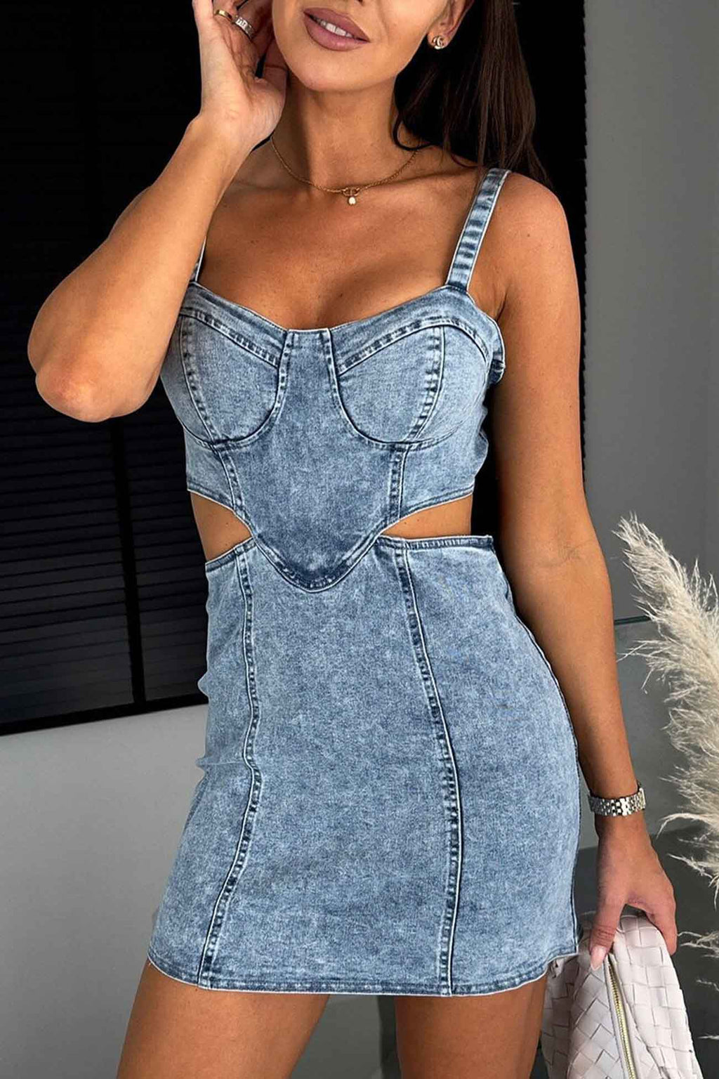 Denim Cutout Bodycon Mini Dress