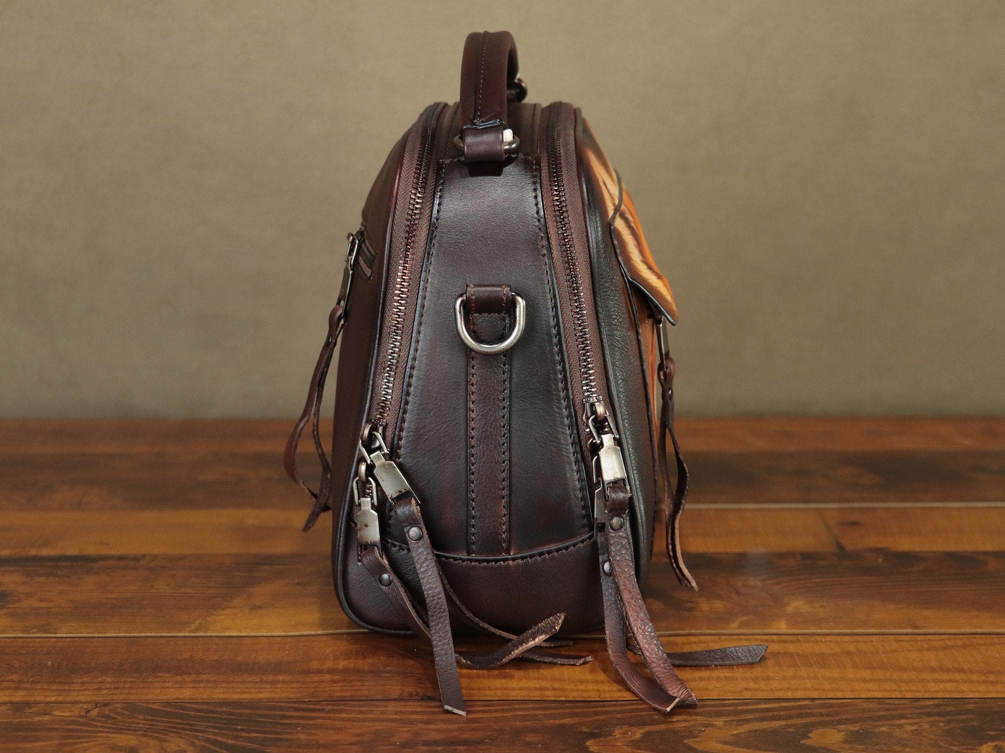 Hand Painted Dog Leather Shoulder Bag Handbag Crossbody Bag