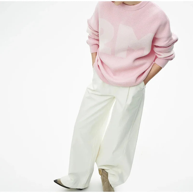 Print Knitted Pullover Long Sleeves Loose Sweater